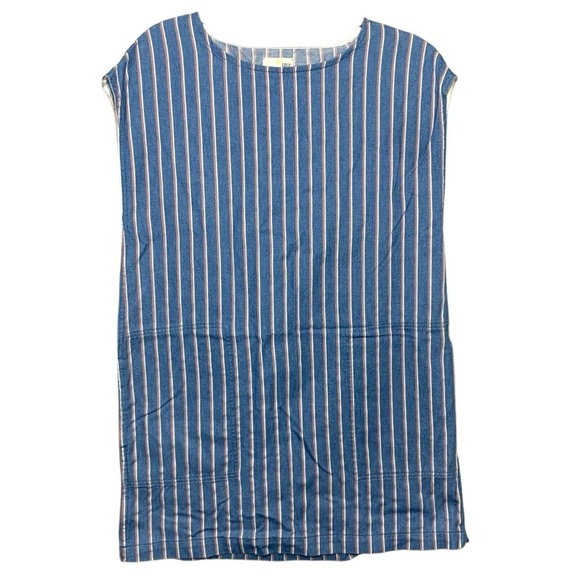 Wilfred Free Nori Blue Striped Mini Shirt Dress Sz S Relaxed Fit Chambray Denim - Picture 2 of 12